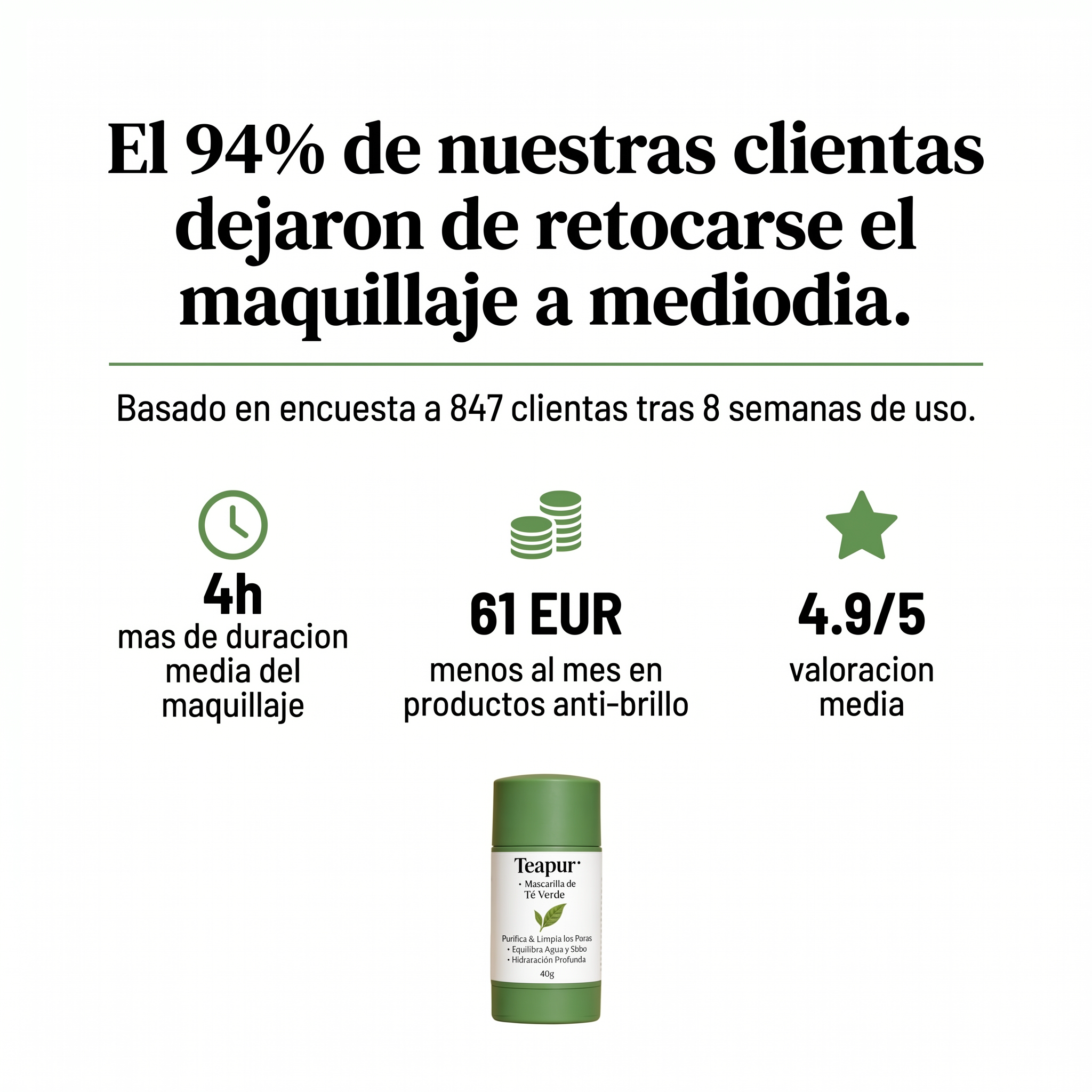 Mascarilla de Té Verde Teapur | Tu Maquillaje Dura Todo el Día
