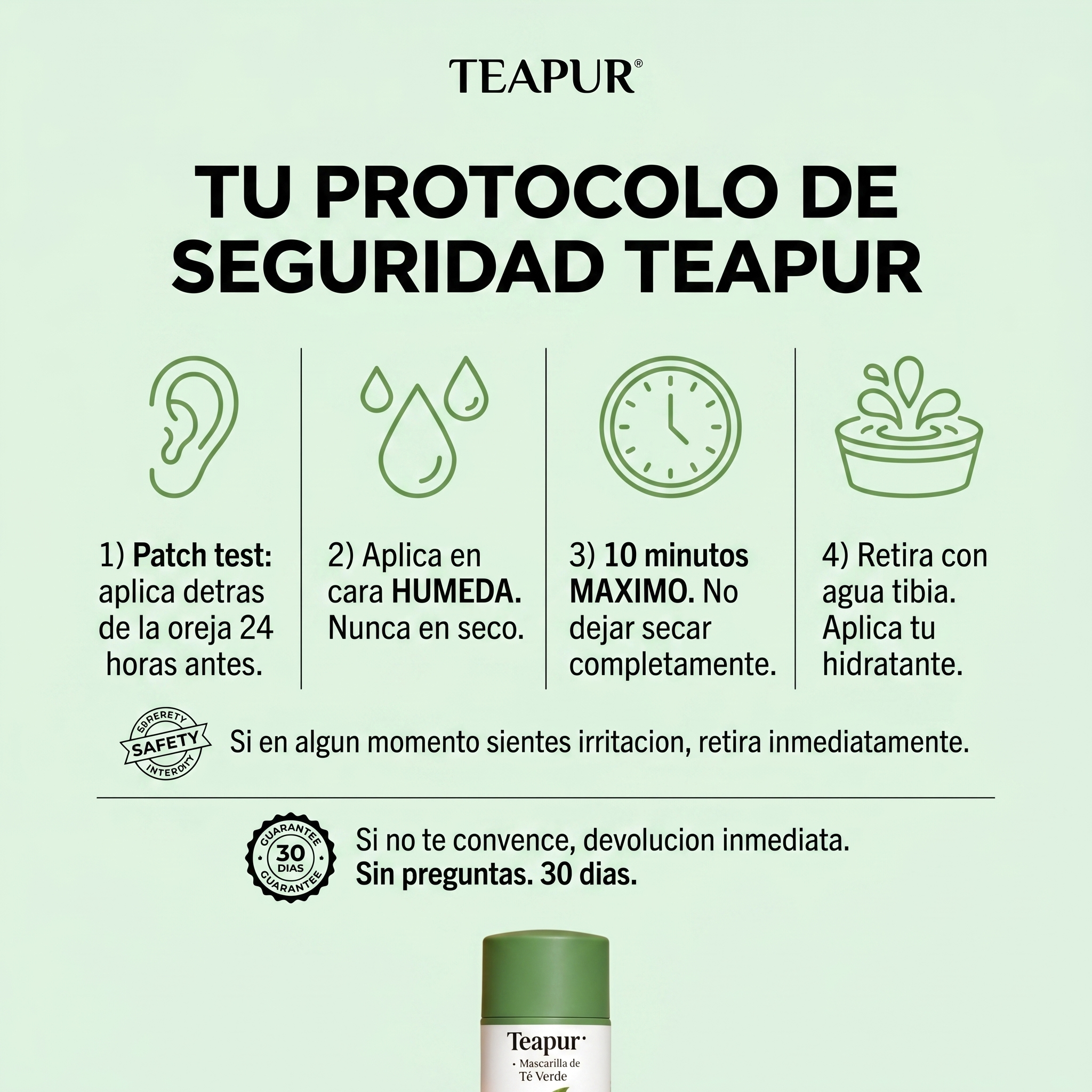 Mascarilla de Té Verde Teapur | Arcilla Que Limpia Sin Destrozar
